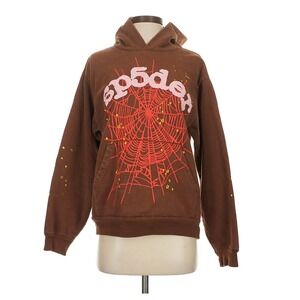 Spider Web Hoodie Brown Pink Logo Sp5der Bubble Logo Graphic Streetwear